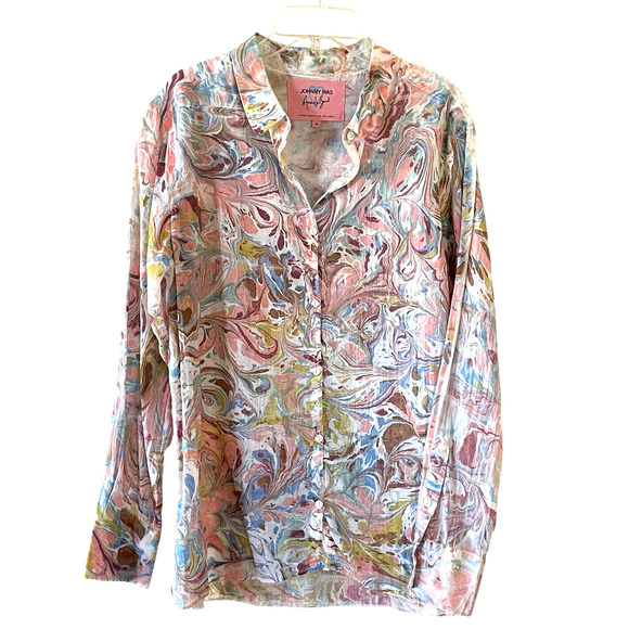 Johnny Was/Amanda Bond Lena Size Medium Marbled Pastel Long Sleeve Button Up Top - Picture 11 of 11